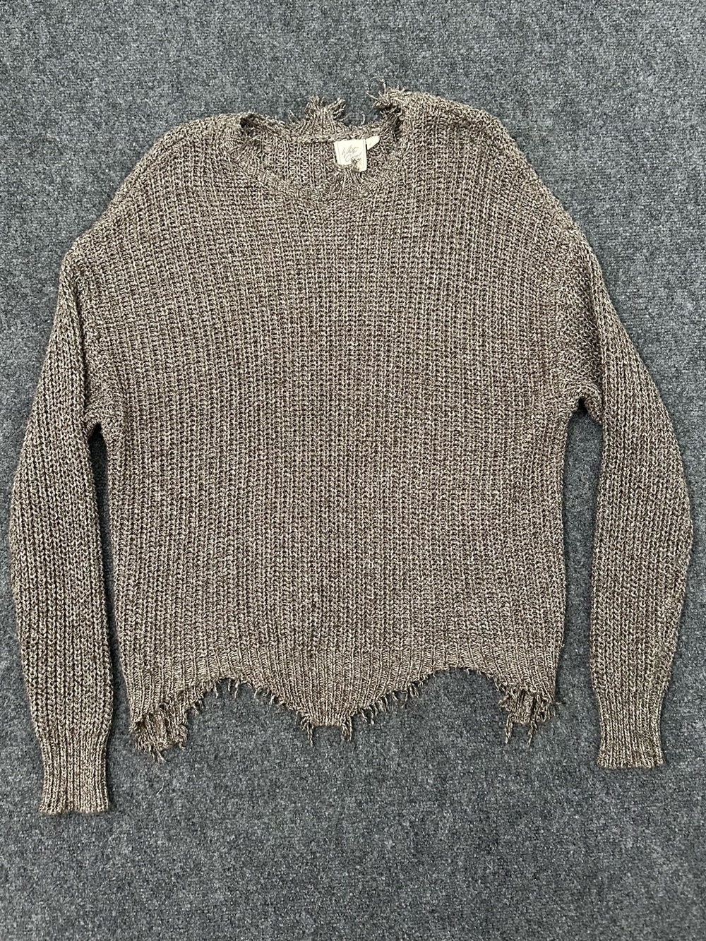 White Crow Distressed Crewneck Sweater - Taupe Brown Size L